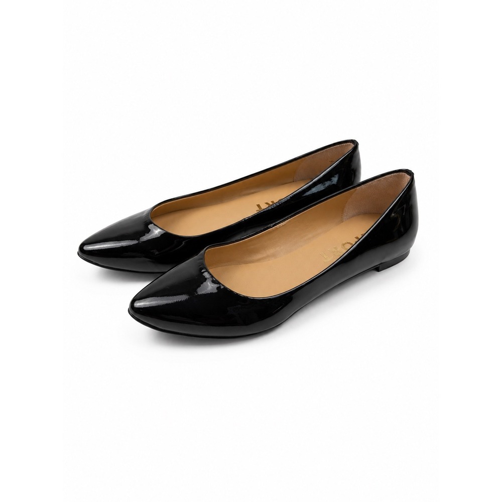 Report Black Glossy Patent Leather Pointed Toe Ballet Flats Women's Size 7